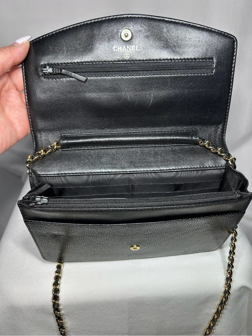 Chanel Wallet on Chain Authentic WOC black caviar leather pebbled finish